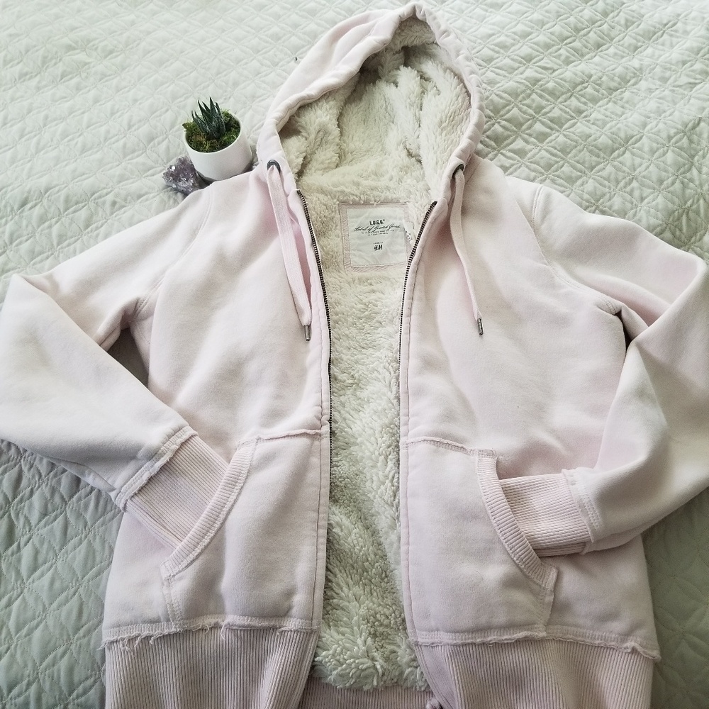 Pale pink, lightly distressed H&M hoodie